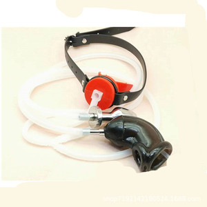 Gabbia di castità maschile BDSM con blocco, tappo orale per il flusso urinario, gabbia per il pene con lavaggio anale, giocattoli sessuali fetish per adulti - Product Image 2