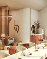 Design d'intérieur de salon de beauté de luxe, écologique et de haute qualité, mobilier sur mesure clé en main, stations de réception incurvées pour manucure et spa