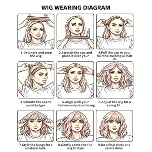 Perruque courte droite pour femme MEISU <span class=keywords><strong>avec</strong></span> <span class=keywords><strong>frange</strong></span> en forme de huit, densité 150 %, bonnet en filet semi-élastique, semi-tressée à la main - Product Image 5