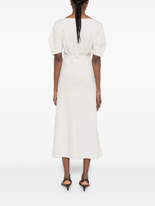 Nouvelle Robe Midi Chic Française Élégante pour Femme en Lin et Coton Mélangés, Manches Courtes, Taille Nouée, Idéale pour le Travail Quotidien - Product Image 2