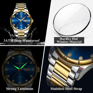 POEDAGAR 878 Men Gold Quartz Watches With <b>Calendar</b> Week Stainless Steel Waterproof Luminous Hands Luxury Watch for Men Reloj - Product Image 4