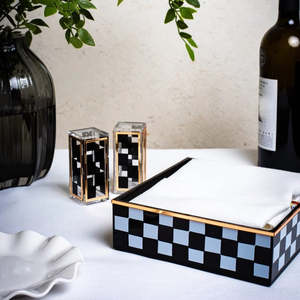 Scatola di tessuto acrilico a scacchiera bianca nera Judaica regalo regalo organizzatore da tavolo - Product Image 5