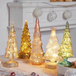 Ambient Night Light Glass Christmas Tree Decorative Lighting with Warm White <strong>LEDs</strong> on Desktop - Product Image 1