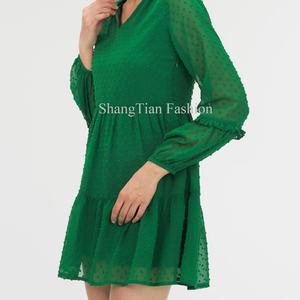 ชุดเดรสลำลองสำหรับฤดูใบไม้ร่วงปี 2025 คอวี แขนยาว เอวสูง แต่งระบายเป็นชั้นๆ ทรงเอไลน์ ชุดเดรสฤดูร้อนสำหรับผู้หญิง - Product Image 5