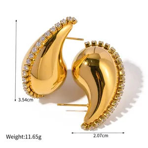 Fashion 18k Gold Plated Jewelry Chunky Teardrop Earrings Diamond Earrings Inlaid Zircon Tear Drop Hollow Earrings Women