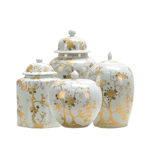 Pot à gingembre en céramique blanche traditionnelle avec motif floral doré, pot en porcelaine moderne pour la décoration de la maison, vente en gros - Product Image 5