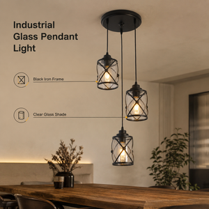 Luminaire suspendu moderne en verre avec cadre en fer noir E27, trois ampoules, pour salle à manger, maison, restaurant, plafond - Product Image 2