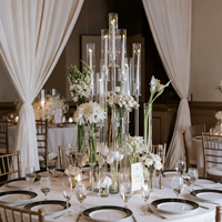 Vases à bougies modernes en acrylique transparent à longue tige, porte-bougie de mariage à 5/8 bras LANJO, luxe, haute qualité, durable, incassable