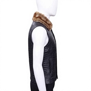Chaleco Negro para Hombre con Estampado en Relieve 100% Modal |   Chaleco sin mangas estilo motociclista con cierre de cremallera para invierno - Product Image 3