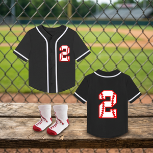 Maillot de baseball FOXA pour tout-petits, col rond, chemise pour le 2e anniversaire, bébés garçons et filles, 100 % coton, t-shirt de fête avec chaussettes assorties - Product Image 3