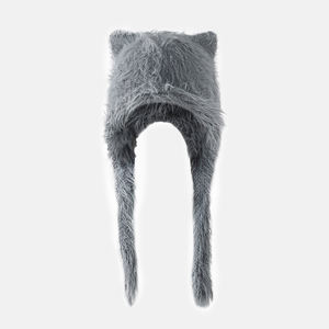 Lady Autumn Winter Warme Ohren Mütze mit 3D gestickten Plüsch Katzen ohren Gestrickte Gehörschutz Mütze für Strand und Business - Product Image 3