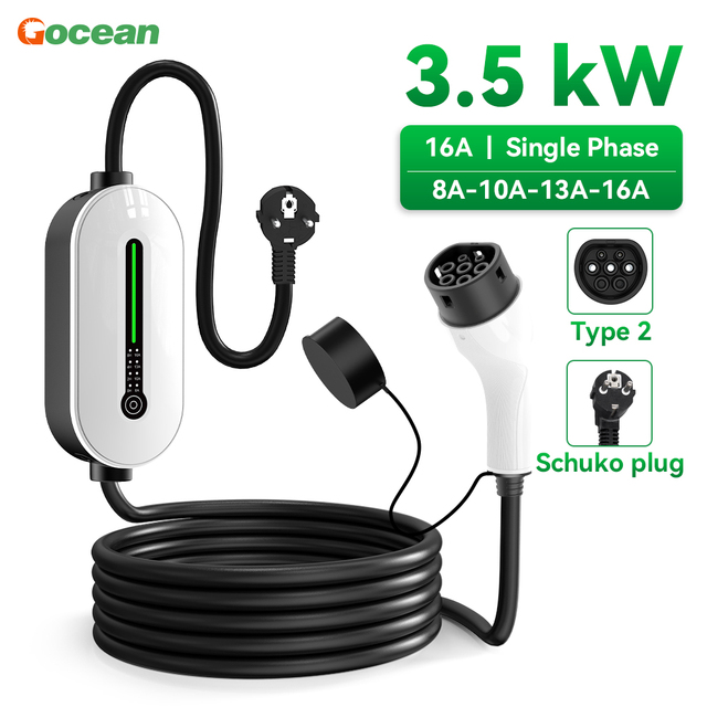 Portable EV Charger 16A 3.5KW Fast EV Charger Type 2 GBT US Pulg Electric Car Charger EVSE Auto Electric Car Station