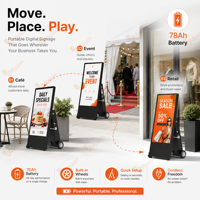 Affichage numérique portable double face pour extérieur, autonomie de 30 heures, 2000 nits, IP65, résistant aux intempéries, support d'affichage publicitaire mobile