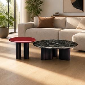 Modern Luxury Natural Stone Coffee <strong>Table</strong> Set High <strong>Gloss</strong> Red <strong>Nesting</strong> <strong>Tables</strong> <strong>White</strong> Oak Veneer Round Center <strong>Table</strong> - Product Image 1