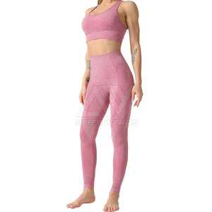 Conjunto de Yoga de Fitness con cierre de cintura elástica alta a la moda para mujer, mallas de Yoga elásticas altas con patrón sólido, más vendidas en línea - Product Image 1