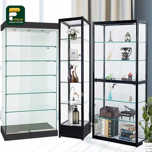 Estante de exhibición de vidrio con marco de metal negro elegante Estantes múltiples Exhibición de boutique al por menor - Product Image 3