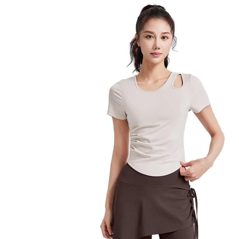 Slimming and Wrinkle-reducing Yoga Wear, Women's One-piece Cup with Chest Pad, Short-sleeved T-shirt, Fitness Sportswear Top