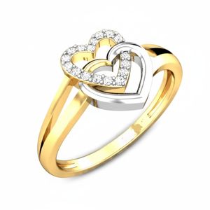 Bague de fiançailles pour femme en or jaune 0,20 TCW avec diamant rond véritable serti à griffes, double forme de cœur, meilleur cadeau d'anniversaire - Product Image 2