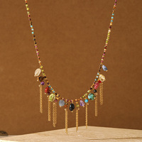 Kalung Choker Rumbai Batu Alam Multiwarna untuk Wanita Garnet Apatite Orange Garnet Perhiasan Boho Baja Tahan Karat