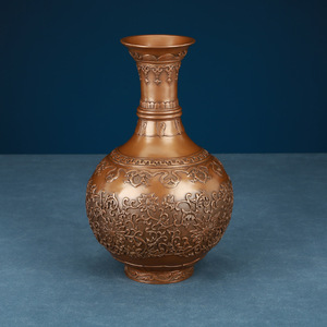 <b>Copper</b> World Purple <b>Copper</b> <b>Vase</b> With Lotus Scroll Design Round Tabletop Decor For Home Office Hotel - Product Image 1