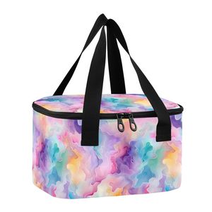Sac isotherme de pique-nique personnalisé en nylon à motif aquarelle coloré avec fermeture éclair pour le déjeuner - Product Image 5