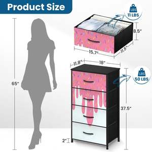 Cómoda con rociadores de helado rosa, sala de estar cajones para almacenamiento de 4, dormitorio, decoración del hogar en Stock, tema dulce divertido - Product Image 3