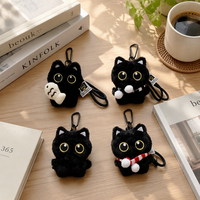 Portachiavi con gatto nero 3D Kawaii e carino, morbido, mini, peluche, ciondolo, accessori all'ingrosso