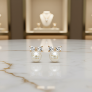 Orecchini a perno in oro Madab Danal con fiocco e perle finte, gioielli alla moda da donna, idea regalo - Product Image 2