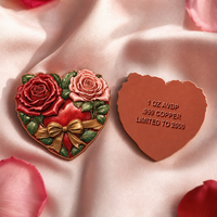 Pièce de monnaie en cuivre découpée sur mesure en forme de cœur rose, 1 oz, cuivre 999, relief 3D, médaille d'amour pour la Saint-Valentin, cadeau souvenir pour couple