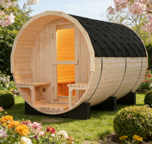 Sauna à vapeur en bois massif imperméable pour 4 à 6 personnes avec poêle et pierres - Product Image 1