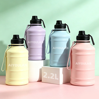 Bouteille d'eau en acier inoxydable 304 à paroi simple de 2200 ml, avec logo personnalisé, vente en gros, portable pour la gym, sport, avec couvercle et poignée
