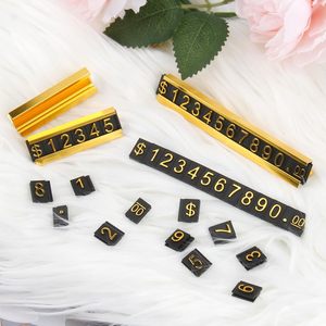Espositore per Cartellini Prezzi Regolabile con Base in Alluminio Nero/Oro, Superficie Non Rivestita per Negozi di Gioielli, Supermercati, Panetterie - Product Image 1