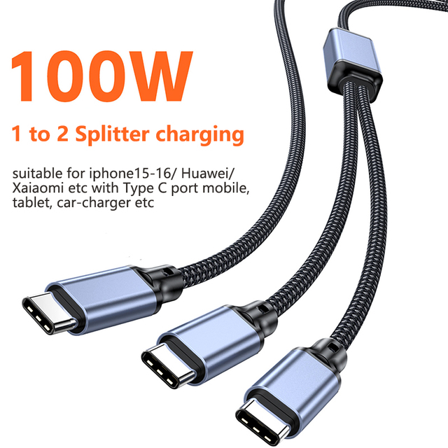 100W for Computer Quick Charge 5A 20V PD Nylon Braid USB-C Data Cord 1.2m Dual Type-C 1 2 Splitter Cable Fast Charging