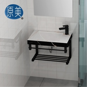 Meuble-lavabo de salle de bain moderne européen en pierre frittée avec étagère d'armoire en acier inoxydable et <span class=keywords><strong>barre</strong></span> de tour pour ferme - Product Image 3