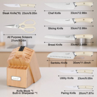 Ensemble de couteaux de cuisine en acier allemand à haute teneur en carbone de 15 pièces, bloc en bois avec aiguiseur, ciseaux, couteaux ménagers de qualité supérieure