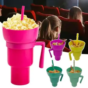 Tik Tok Hot Straw Drink Forest Popcorn Cup Snack And Drink 2 en 1 Drinking Cup Taza Stadium Tumbler con Snack Bowl