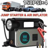 Starter Jump darurat mobil tugas berat, penguat baterai mobil portabel 5-in-1 dengan Inflator ban, untuk bensin 8.0L/1.72 Diesel