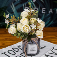 5 Branches de roses artificielles réalistes aux tons automnaux, fleurs en soie modernes pour la décoration de mariage, de Thanksgiving et de remise des diplômes, vente en gros