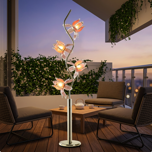 Lampadaire artistique haut de gamme à 4 têtes en forme de lotus, lampe décorative sur pied, poteau incurvé doré, lampe d'ambiance en gros pour la décoration intérieure - Product Image 1