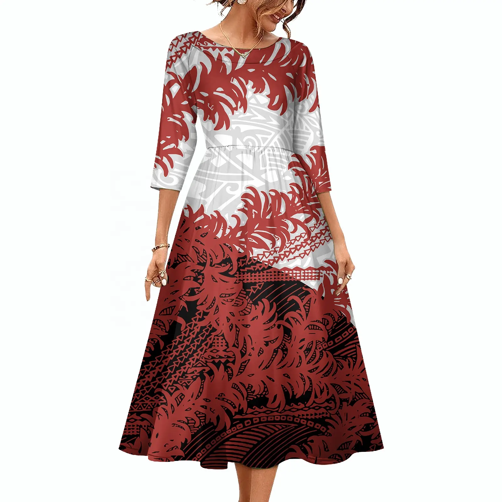 女性のための高級服ハイエンドプラスサイズハワイフローラルプリントカジュアルドレスセクシーなフォーマルなポリネシアの部族デザインカスタムドレス