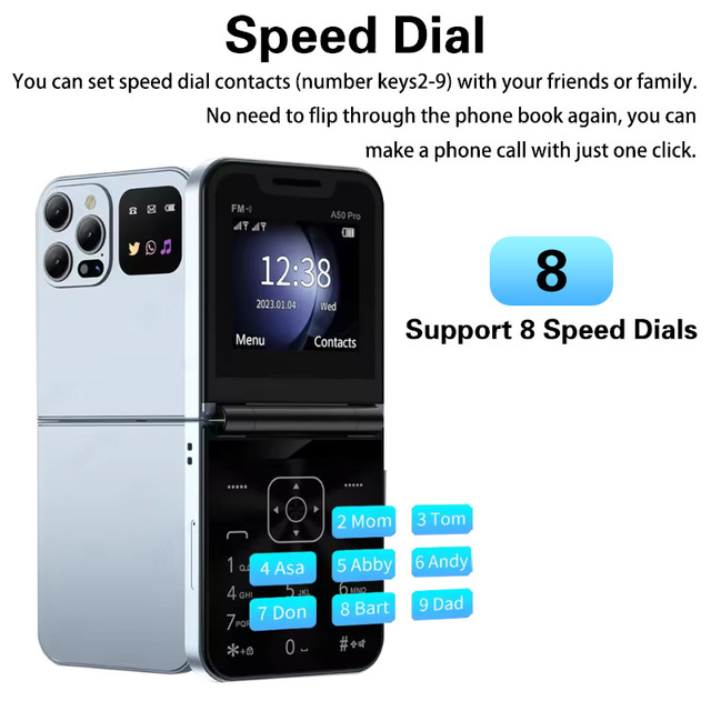 2G GSM Flip Feature Phone Foldable Multi-language Dual SIM Card Standby BIG Button 2.4 HD Screen Wireless FM TYPE C Camera