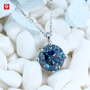 GIGAJEWE 1ct 화이트 골드 <span class=keywords><strong>9K</strong></span>/14K/18K 목걸이 8mm 라운드 컷 블루 컬러 Moissanite 목걸이, 골드 목걸이, 어머니의 날 선물 - Product Image 4