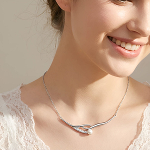 Trendy Stainless Steel Necklace Geometric Women's Unique Ig-Style Imitation Pearl Pendant for Party Religious Zircon Necklace - Product Image 1