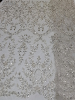 Tissu en dentelle africaine française brodé de fleurs, en maille élastique 100 % polyester, orné de perles et de paillettes colorées, pour robes de mariée et de soirée