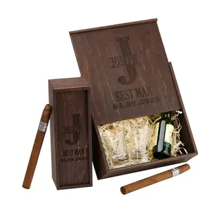 Schiebe deckel Holz Zigarre Geschenk box Benutzer definierte Größe Logo Kleine Hochzeit Geschenk box Groom smen Geschenk box Humidor Zigarre