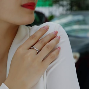 Women's 925 <b>Silver</b> Moissanite Eternity Band <b>Ring</b> Round Brilliant Cut Pave Setting Geometric Minimalist Wedding Jewelry - Product Image 5