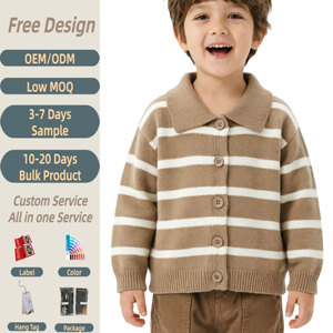 Vente en gros de manteaux en tricot rayés pour garçons, cardigan à manches longues pour garçons, tricoté avec col à boutons, vêtements en tricot - Product Image 4