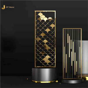 EX341 Biombo Decorativo Plegable Moderno de Acero Inoxidable con Corte Láser en Color Dorado, Tamaño Personalizado - Product Image 1