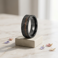 Bagues en zirconium noir Tizti pour hommes, opales concassées, bois de fût de whisky naturel, ajustement confortable, alliance de mariage, vente en gros