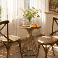 Petite table d'appoint ronde avec plateau en bois de sapin, base en fil métallique, style industriel vintage pour salon